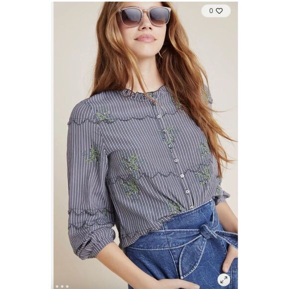 Anthropologie DOLAN Blue Button Up Long Sleeve Top Size Large - Picture 1 of 11